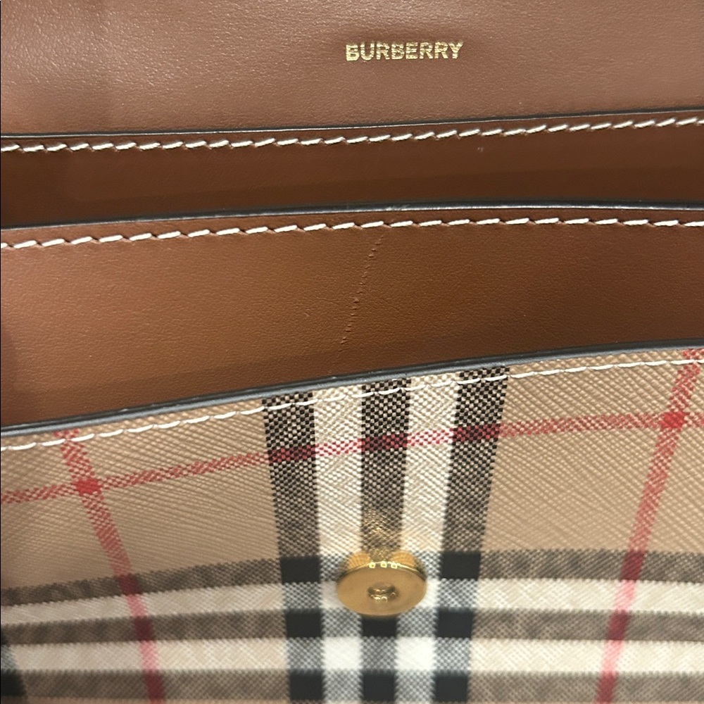 Burberry Brown Leather Crossbody with Signature Check Trim - Picture 6 of 8